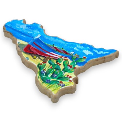 Drewniana deska do krojenia w kształcie Sycylii, ścięte boki - wys. 20 cm x szer. 30 cm ok. ręcznie malowana dekoracja, 