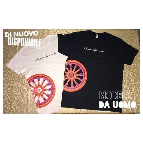 T-Shirt in 100% pure katoen - Model UOMO - Sicilian theme "Carretto Wheel" - 