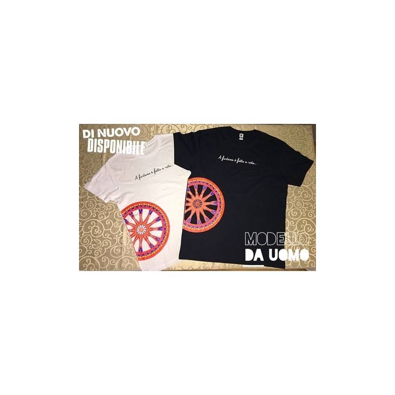 T-Shirt in 100% pure katoen - Model UOMO - Sicilian theme "Carretto Wheel" - 
