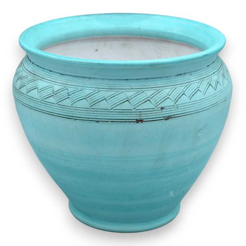 Cachepot Vaso per piante in pregiata ceramica - Ø 20 cm ca. fascia geometrica incisa tutt'intorno - 