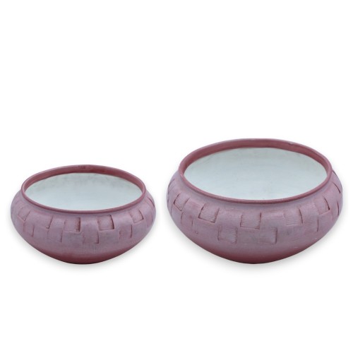 Vase à plantes cache-pot en céramique fine, avec deux options de taille (1 pièce) bordeaux, gravure 100% artisanale - 