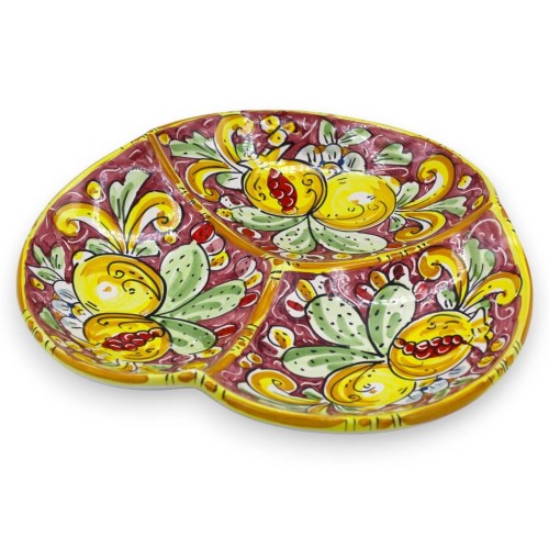 Plat à antipasti à trois compartiments en céramique Caltagirone - L 27 cm env. (1pc) avec trois options de couleurs, déc 2