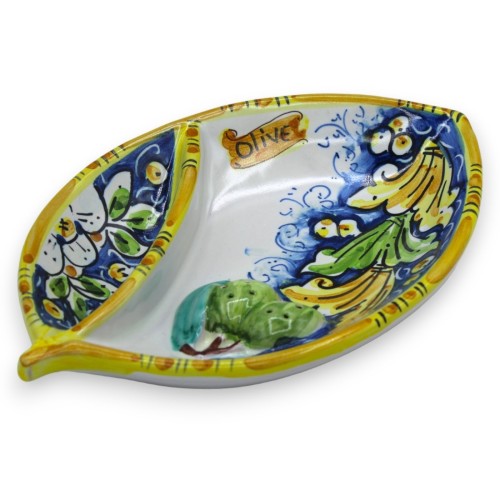 Caltagirone Keramik-Oliven-Vorspeise – L 20 x 13 cm ca. (1 Stück) mit 4 Farboptionen -  2