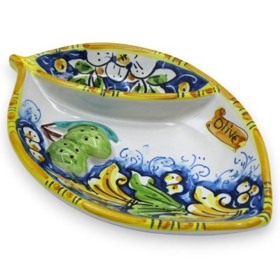 Prato aperitivo de cerâmica Caltagirone para azeitonas - L 20 x 13 cm aprox. (1pc) com três opções de cores - 