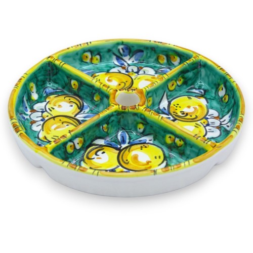 Antipastiera rotonda a quattro scomparti in ceramica Caltagirone - Ø 18 cm cm ca. (1pz) con quattro opzioni decoro -  2