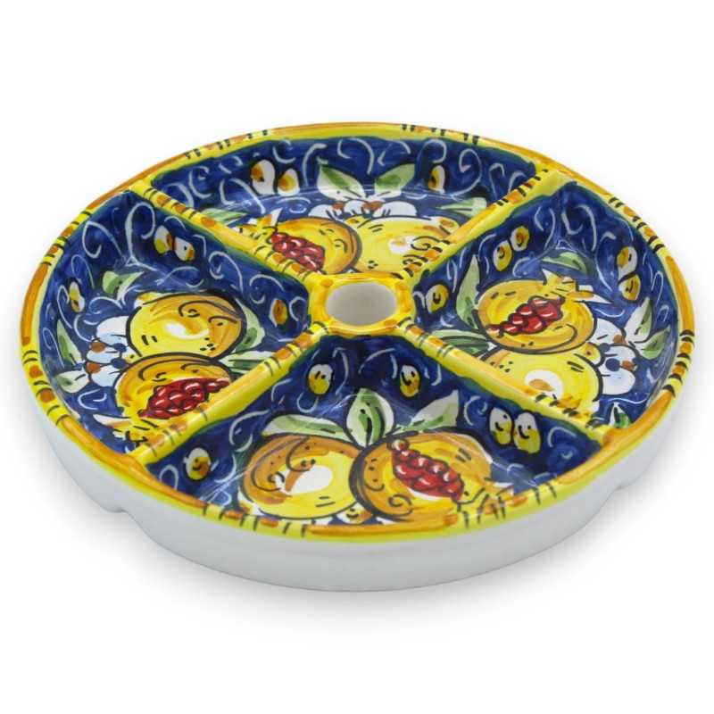 Antipastiera rotonda a quattro scomparti in ceramica Caltagirone - Ø 18 cm cm ca. (1pz) con quattro opzioni colore - 