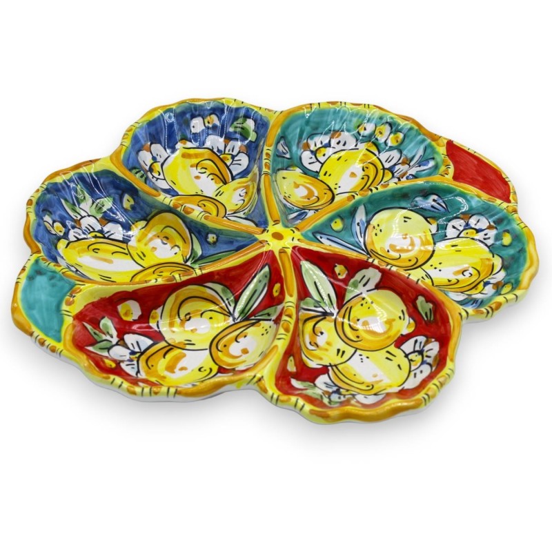 Vorspeisenschale mit sechs Fächern, Keramik aus Caltagirone, L ca. 30 cm (1 Stück), verschiedene Farboptionen und zufäll