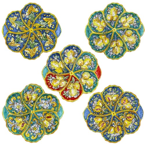 Prato para aperitivos com seis compartimentos, cerâmica Caltagirone - C 30 cm aprox. (1 unidade) Várias opções de cores 