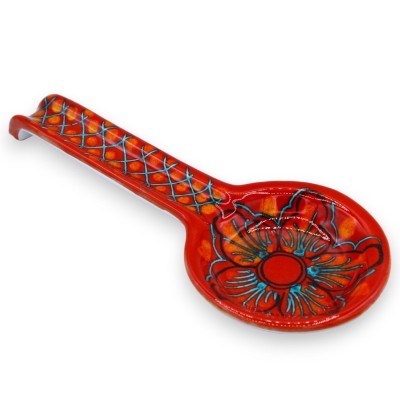Spoon rest in precious ceramic - l 29 cm approx. (1pc) random decorations on a red background - 