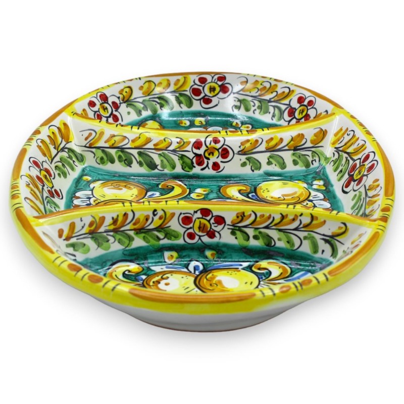 Owalne naczynie na przystawki z 3 przegrodami, ceramika Caltagirone - l 37 x 26 cm ok. Dekoracja z XVII wieku, cytryny i