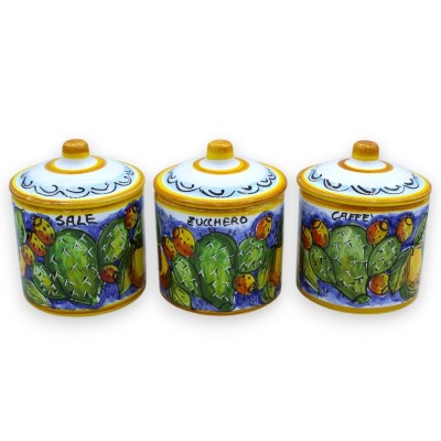 Jarras Tris de cerámica siciliana, h 13 cm aprox. decoración de limón y tuna - 