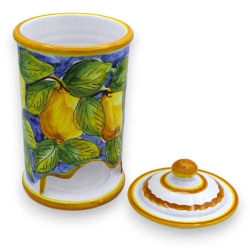 Barattolo porta cialde con coperchio, in ceramica siciliana, h 24 cm ca. (1Unità) 4 opzioni decoro -  2