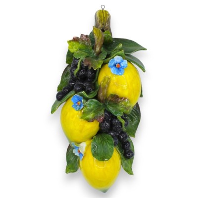 Fascio con Limoni e Uva nera in pregiata ceramica - h 36 x 18 cm ca. - 