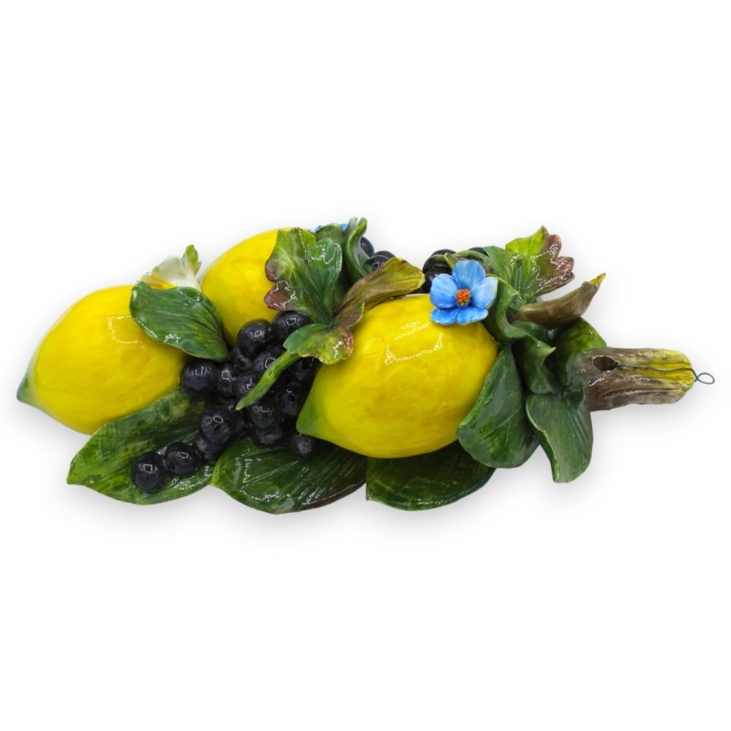 Fascio con Limoni e Uva nera in pregiata ceramica - h 36 x 18 cm ca. - 
