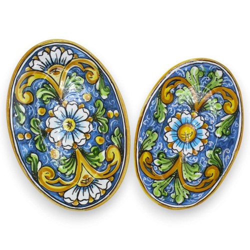 Caltagirone Oval bricka, serveringsfat - med 2 storleksalternativ (1 st) blå bakgrund, barock och blomma - 