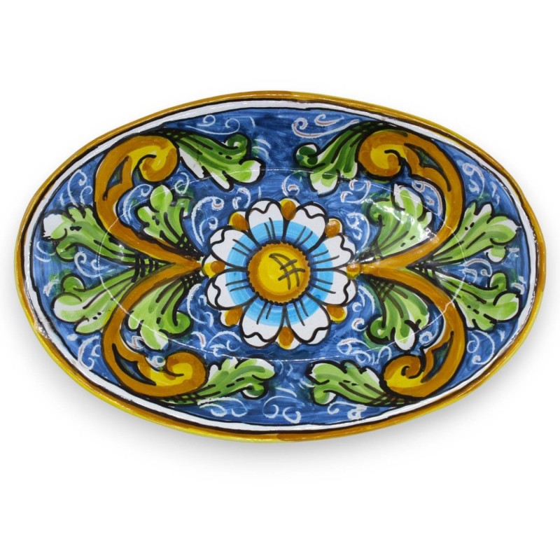 Plateau ovale Caltagirone, assiette de service - avec 2 options de taille (1 pièce) fond bleu, baroque et fleur - 