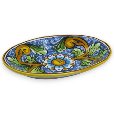 Ovales Caltagirone-Tablett, Servierteller – mit 2 Größenoptionen (1 Stück): blauer Hintergrund, Barock und Blume - 