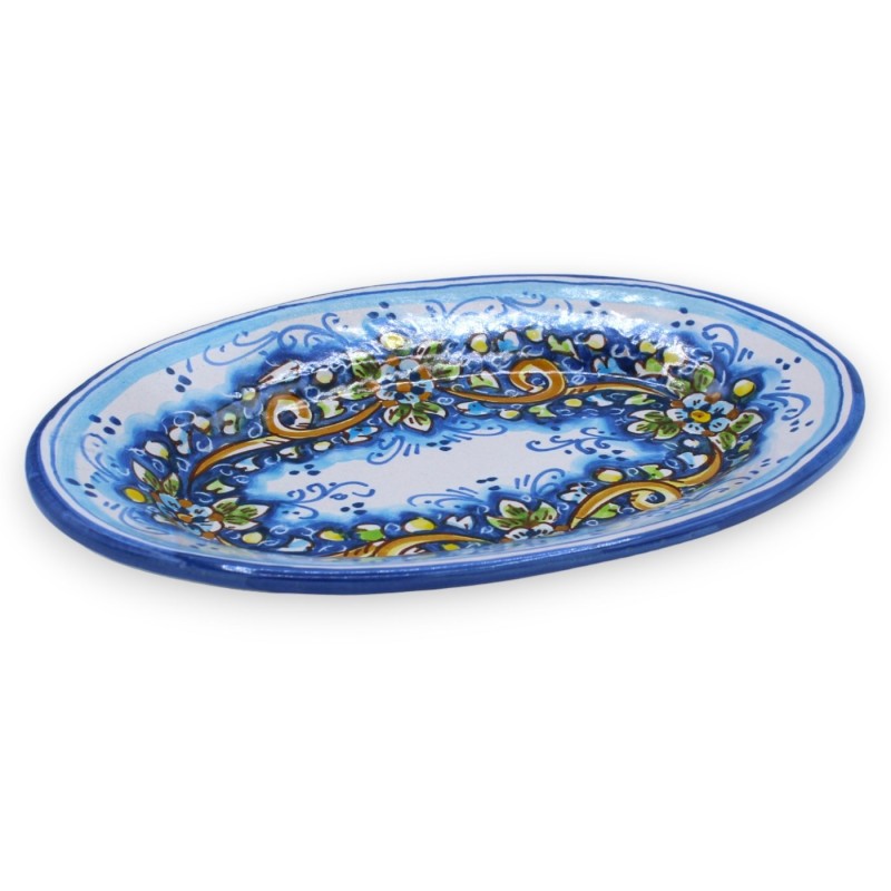 Caltagirone Oval bricka, serveringsfat - med 3 storleksalternativ (1 st) blå och blommig bakgrund - 
