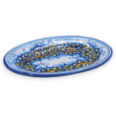 Caltagirone Oval bricka, serveringsfat - med 3 storleksalternativ (1 st) blå och blommig bakgrund - 