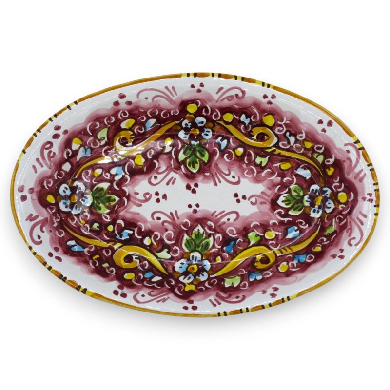 Caltagirone Oval bricka, serveringsfat - med 2 storlekar (1 st) vinröd, barock och blommig bakgrund - 