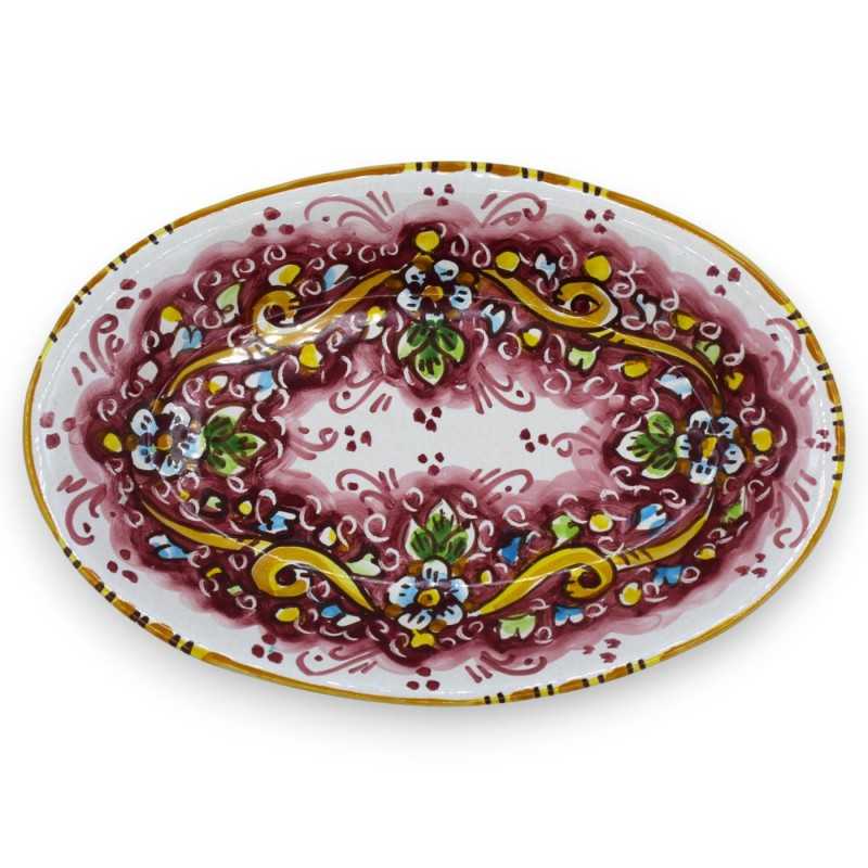 Vassoio Ovale Caltagirone, piatto da portata - con 2 opzioni dimensione (1 pz) fondo bordeaux, barocco e floreale - 