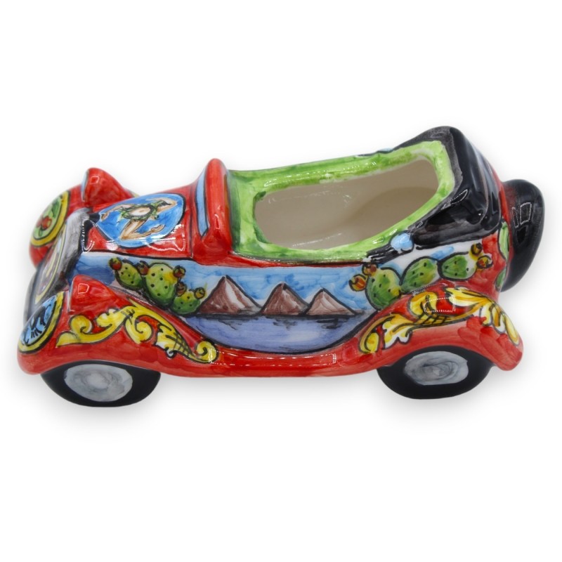 Coche antiguo Vehículo retro en cerámica Caltagirone - l 16 cm x 8 cm aprox. decoración de carro siciliano - 