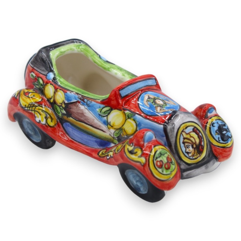 Coche antiguo Vehículo retro en cerámica Caltagirone - l 16 cm x 8 cm aprox. decoración de carro siciliano - 