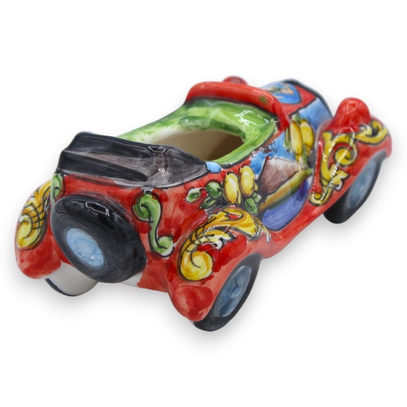 Coche antiguo Vehículo retro en cerámica Caltagirone - l 16 cm x 8 cm aprox. decoración de carro siciliano - 