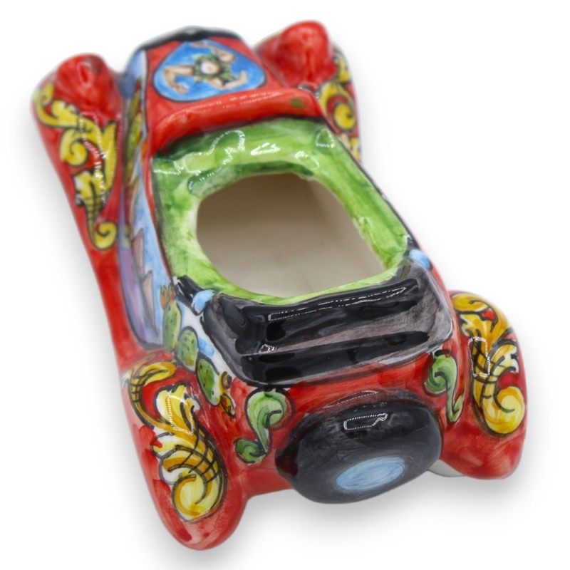 Coche antiguo Vehículo retro en cerámica Caltagirone - l 16 cm x 8 cm aprox. decoración de carro siciliano - 