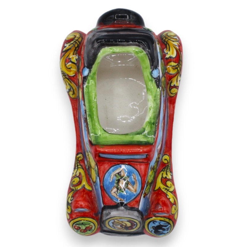 Coche antiguo Vehículo retro en cerámica Caltagirone - l 16 cm x 8 cm aprox. decoración de carro siciliano - 