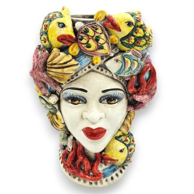Teste di moro Siciliane (1Unità) h 27 cm ca. Ceramica Caltagirone, con applicazioni di pesci, coralli e stelle marine - 