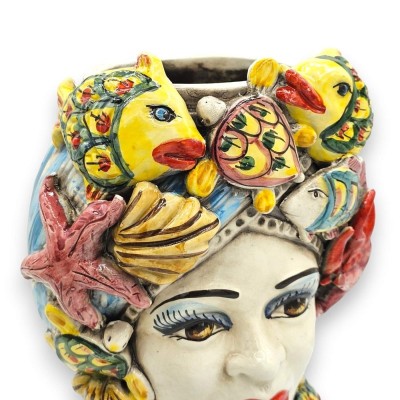 Teste di moro Siciliane (1Unità) h 27 cm ca. Ceramica Caltagirone, con applicazioni di pesci, coralli e stelle marine - 