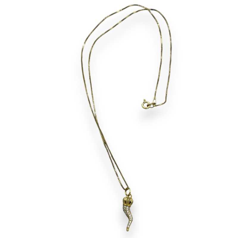 Collana d'Argento 925 con corno portafortuna e zirconi, l 40 + 2 cm ca. (1pz) due opzioni colore - 