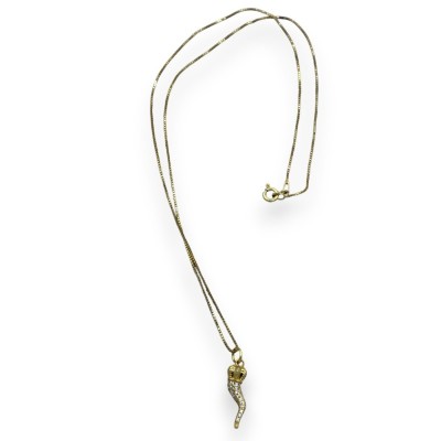 Collar de plata 925 con cuerno de la suerte y circonitas, l 40 + 2 cm aprox. (1pc) dos opciones de color - 