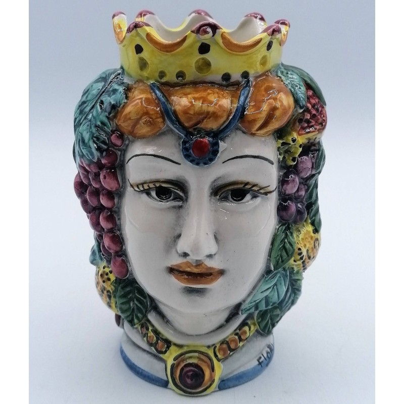Tête de Janus à deux faces en céramique de Caltagirone, d'environ 13 cm de haut. - 