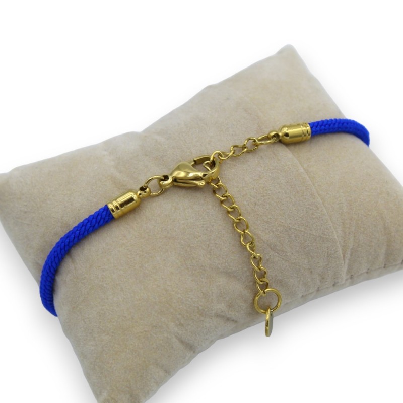 Bracelet with blue lava stone tile, textile cord, L approx. 22cm blue crystals, steel clasp - 