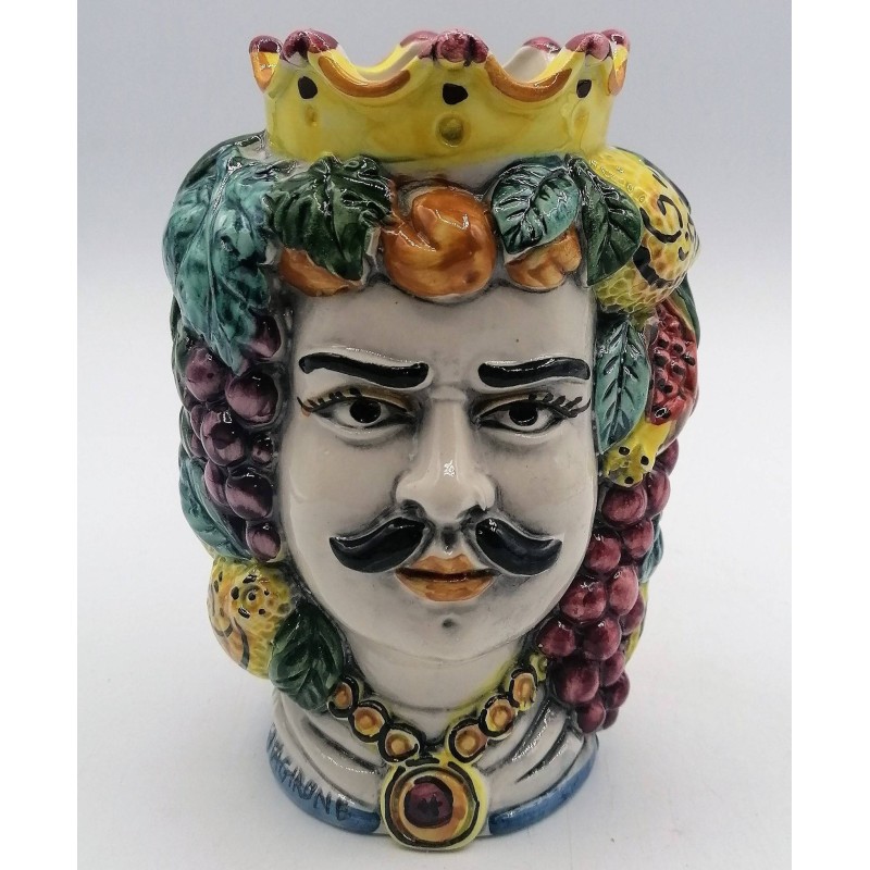 Tête de Janus à deux faces en céramique de Caltagirone, d'environ 13 cm de haut. - 