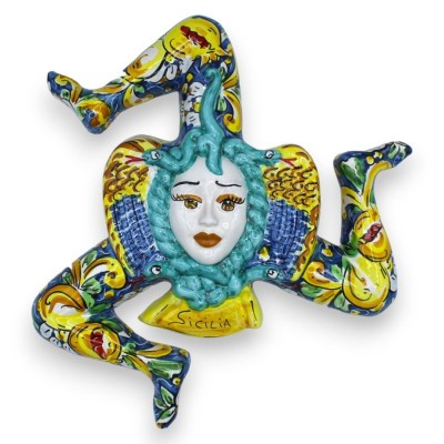 Trinacria en céramique de Caltagirone, h 35 x 35 cm environ. décoration citron et grenade - 
