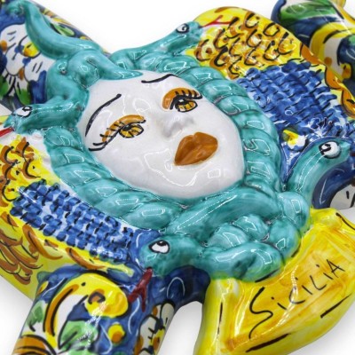 Trinacria en céramique de Caltagirone, h 35 x 35 cm environ. décoration citron et grenade - 