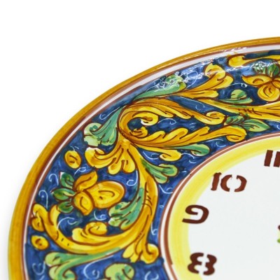 Orologio in ceramica Caltagirone, Ø 30 cm ca. Completo di Ingranaggio, decoro barocco verde e giallo - 