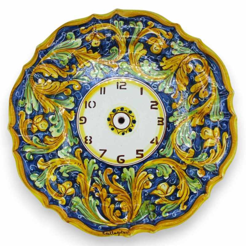 Caltagirone ceramic scalloped clock - Ø 30 cm approx. Complete with gear, baroque decoration - 