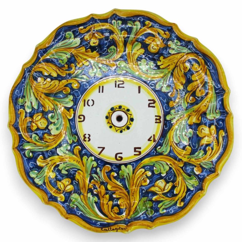 Relógio de cerâmica Caltagirone recortado - Ø 30 cm aprox. Completo com equipamento, decoração barroca - 