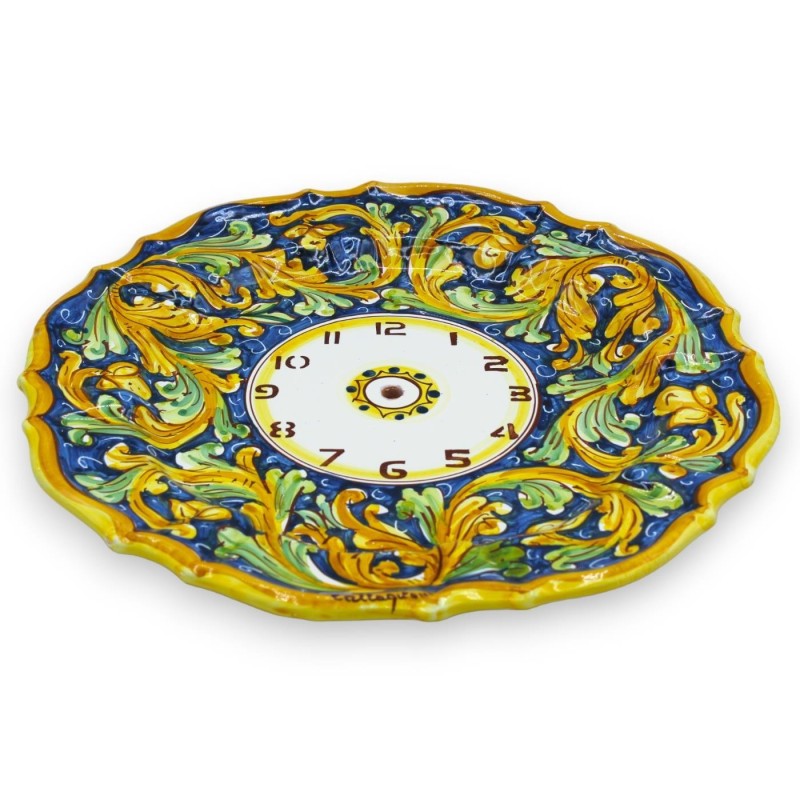 Ceramiczny zegar z ząbkami Caltagirone - Ø 30 cm ok. W komplecie z wyposażeniem, dekoracja barokowa - 