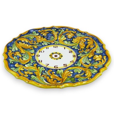 Ceramiczny zegar z ząbkami Caltagirone - Ø 30 cm ok. W komplecie z wyposażeniem, dekoracja barokowa - 