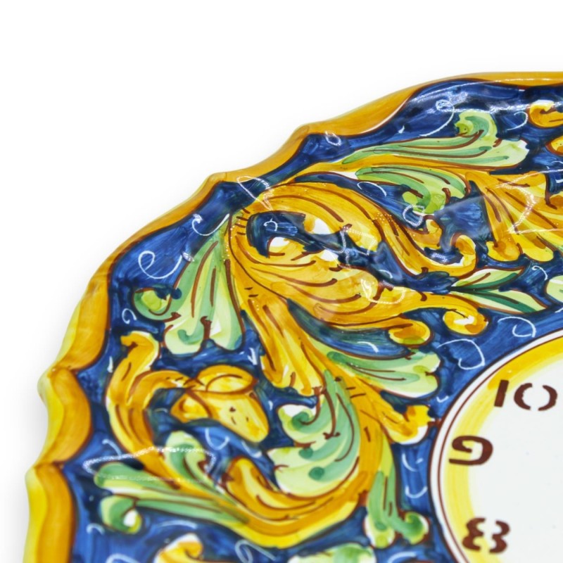 Ceramiczny zegar z ząbkami Caltagirone - Ø 30 cm ok. W komplecie z wyposażeniem, dekoracja barokowa - 