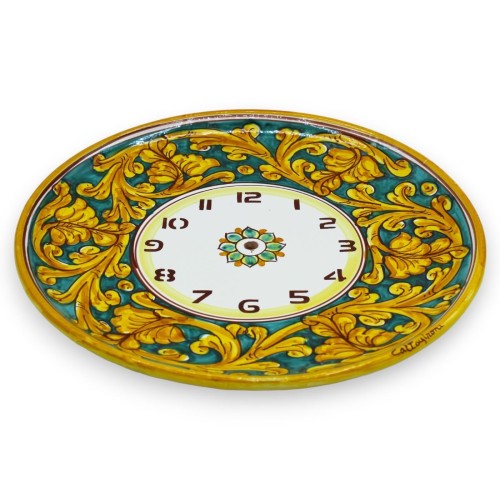 Orologio in ceramica Caltagirone - Ø 30 cm ca. Completo di Ingranaggio, decoro barocco classico -  2