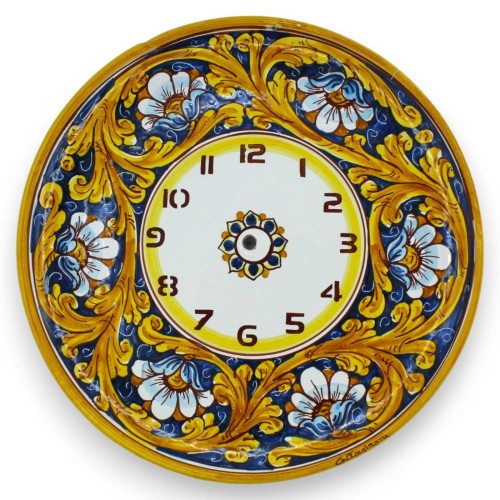 Orologio in ceramica Caltagirone - Ø 30 cm ca. Completo di Ingranaggio, decoro Barocco e fiori -