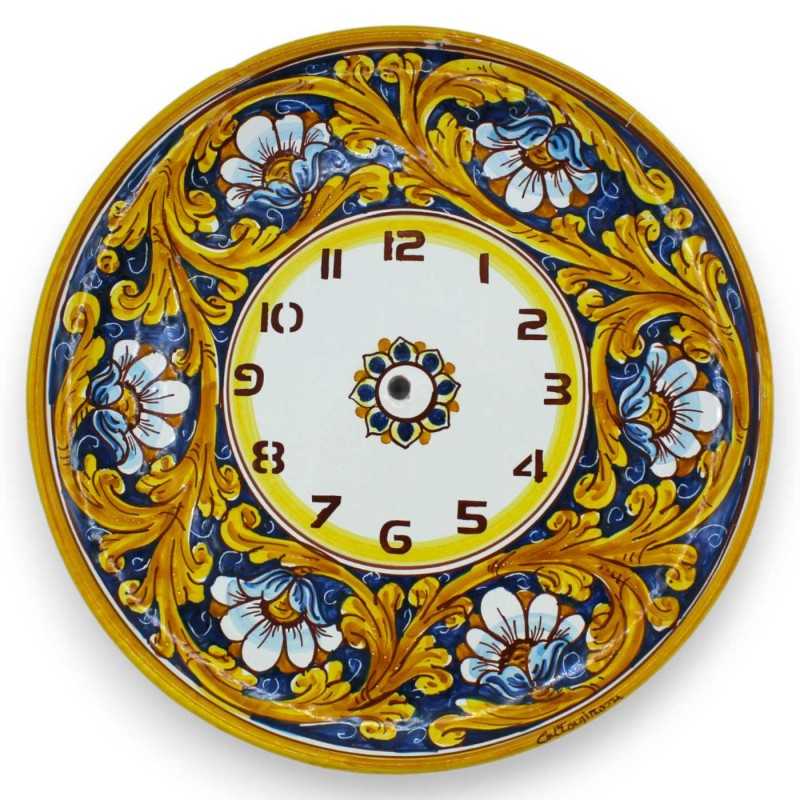 Orologio in ceramica Caltagirone - Ø 30 cm ca. Completo di Ingranaggio, decoro Barocco e fiori - 