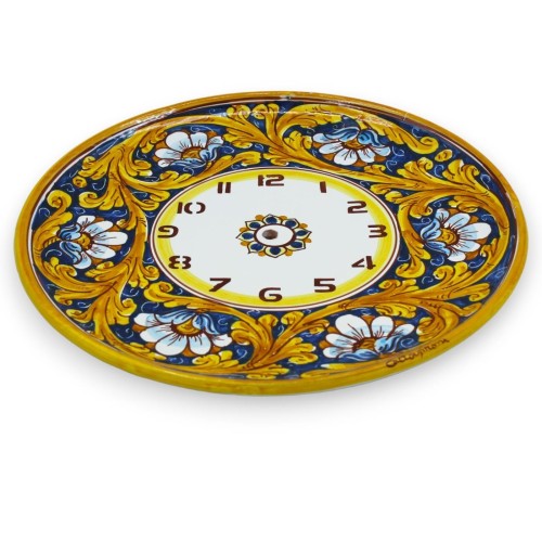 Orologio in ceramica Caltagirone - Ø 30 cm ca. Completo di Ingranaggio, decoro Barocco e fiori -  2