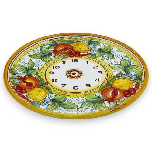 Orologio in ceramica Caltagirone - Ø 30 cm ca. Completo di Ingranaggio, decoro limoni, uva e melograni -  2